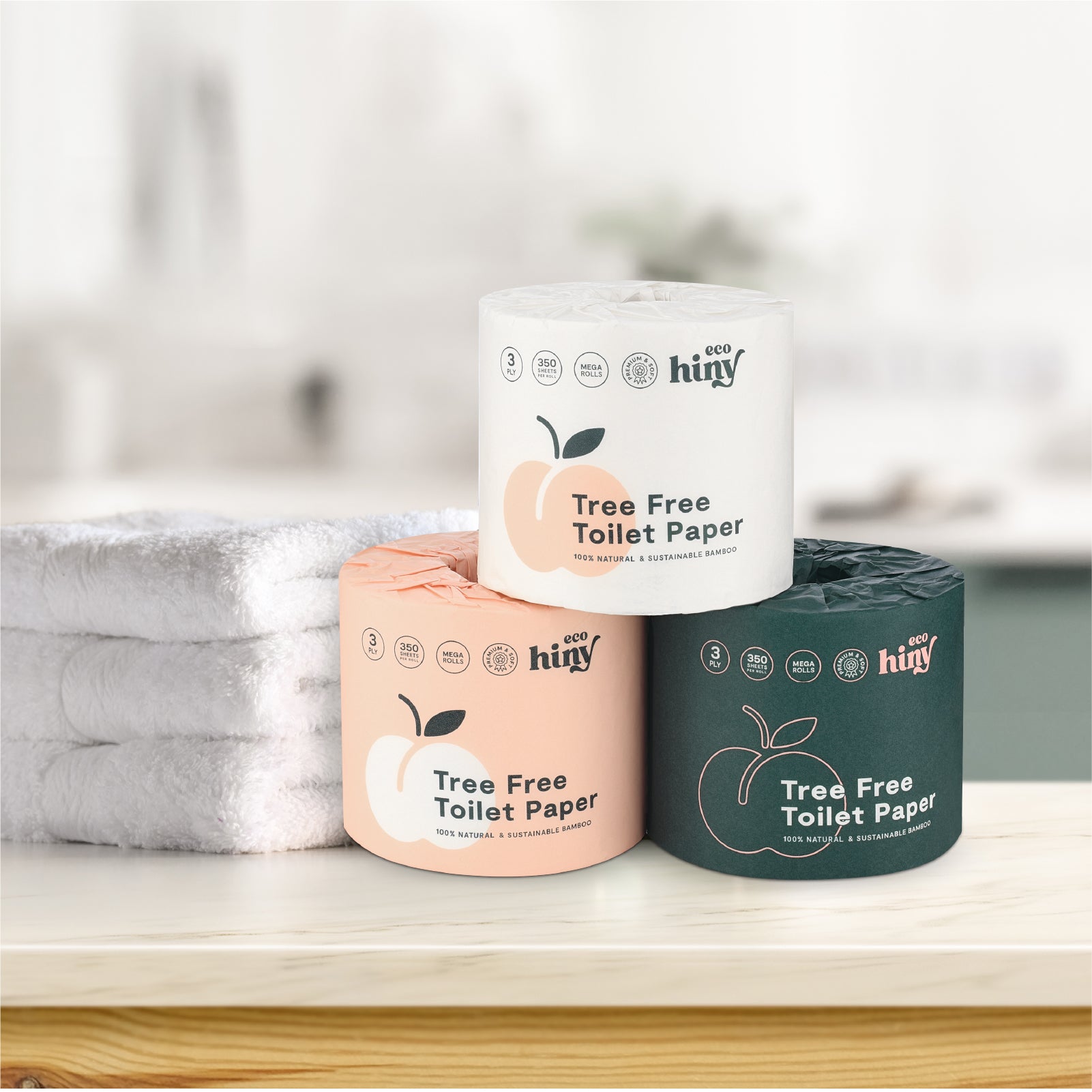 ecoHiny Premium Bamboo Toilet Paper | Mega Rolls, 3 PLY & 350 Sheets