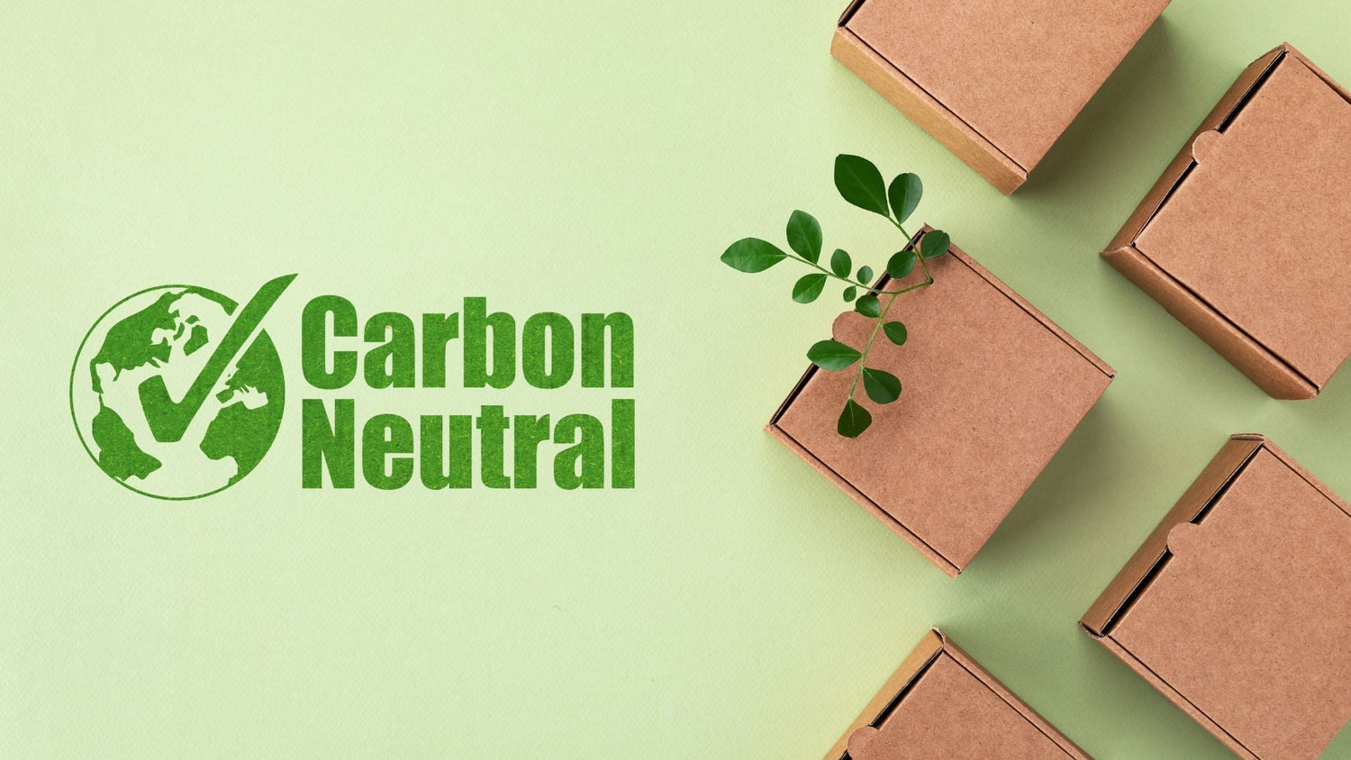 Eco-friendly cardboard shipping boxes with green leaf and carbon neutral certification—illustrating ecoHiny’s commitment to carbon-neutral shipping and sustainable packaging