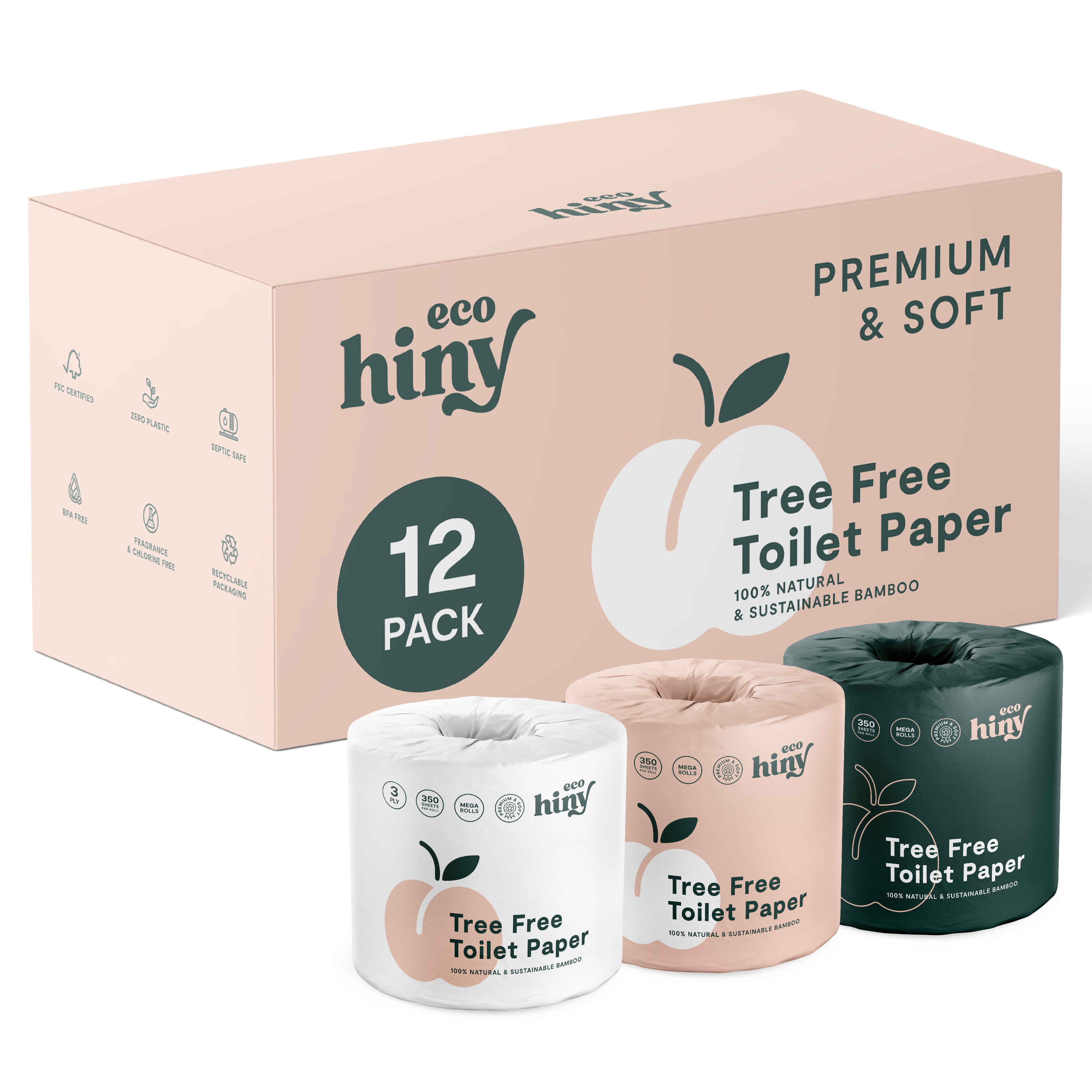 ecoHiny Premium Bamboo Toilet Paper | Mega Rolls, 3 PLY &amp; 350 Sheets