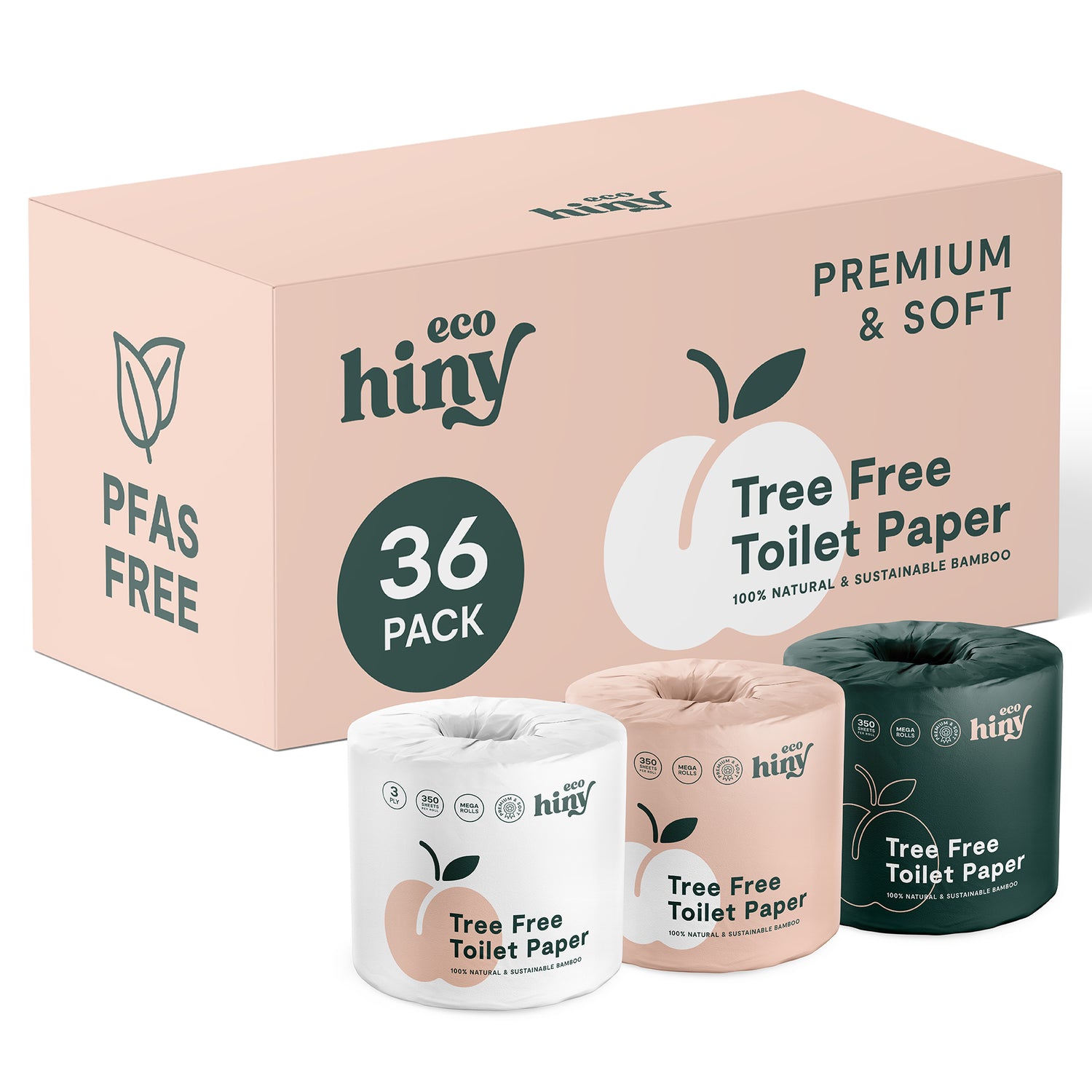ecoHiny Premium Bamboo Toilet Paper | Mega Rolls, 3 PLY &amp; 350 Sheets - 24 Packs