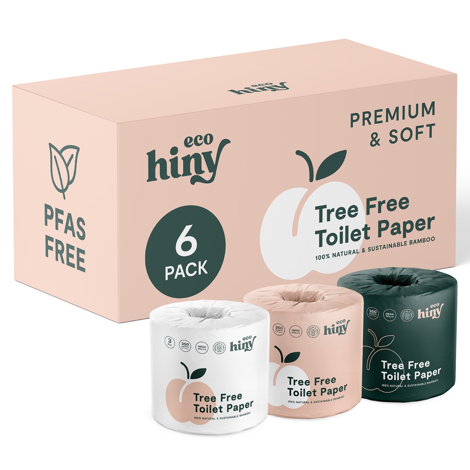 ecoHiny Premium Bamboo Toilet Paper | Mega Rolls, 3 PLY &amp; 350 Sheets - 24 Packs