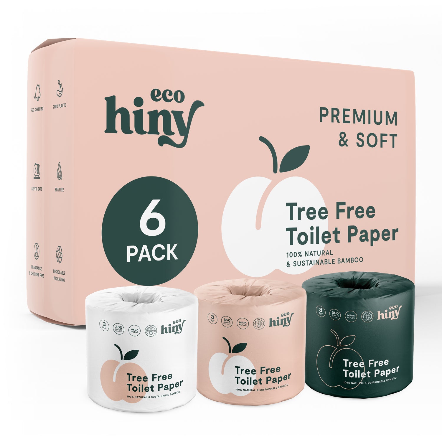 ecoHiny Premium Bamboo Toilet Paper | Mega Rolls, 3 PLY &amp; 350 Sheets