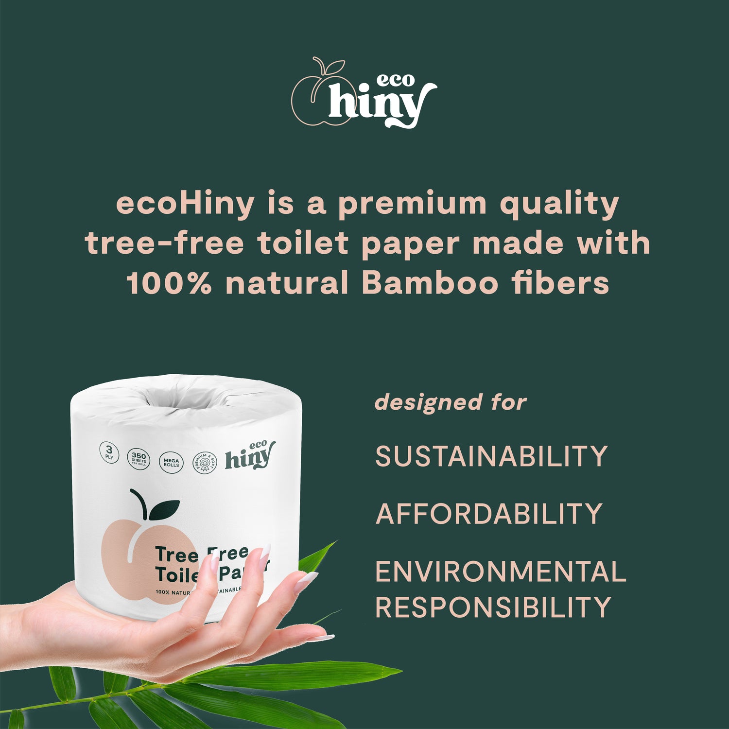 ecoHiny Premium Bamboo Toilet Paper | Mega Rolls, 3 PLY &amp; 350 Sheets